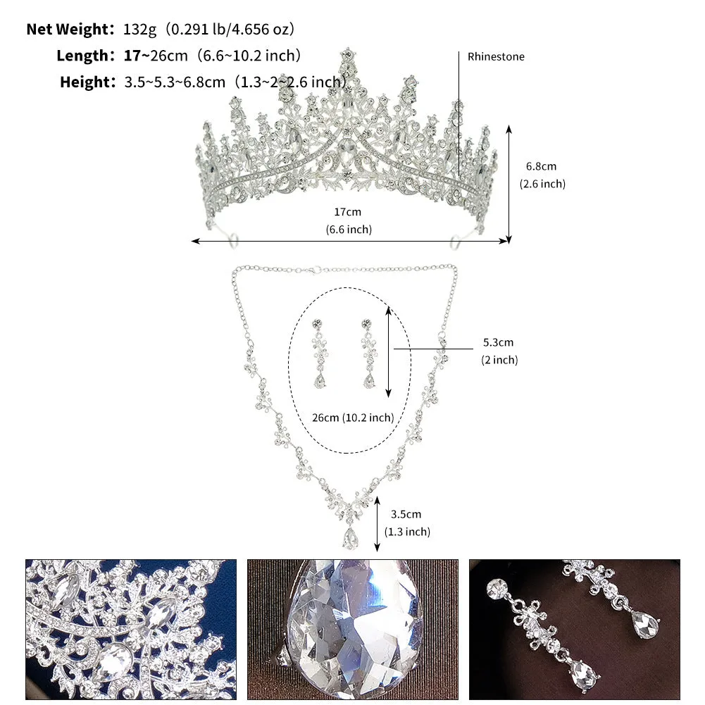 Bridal tiara crown three-piece luxury bridal suit wedding accessories necklace earrings crown