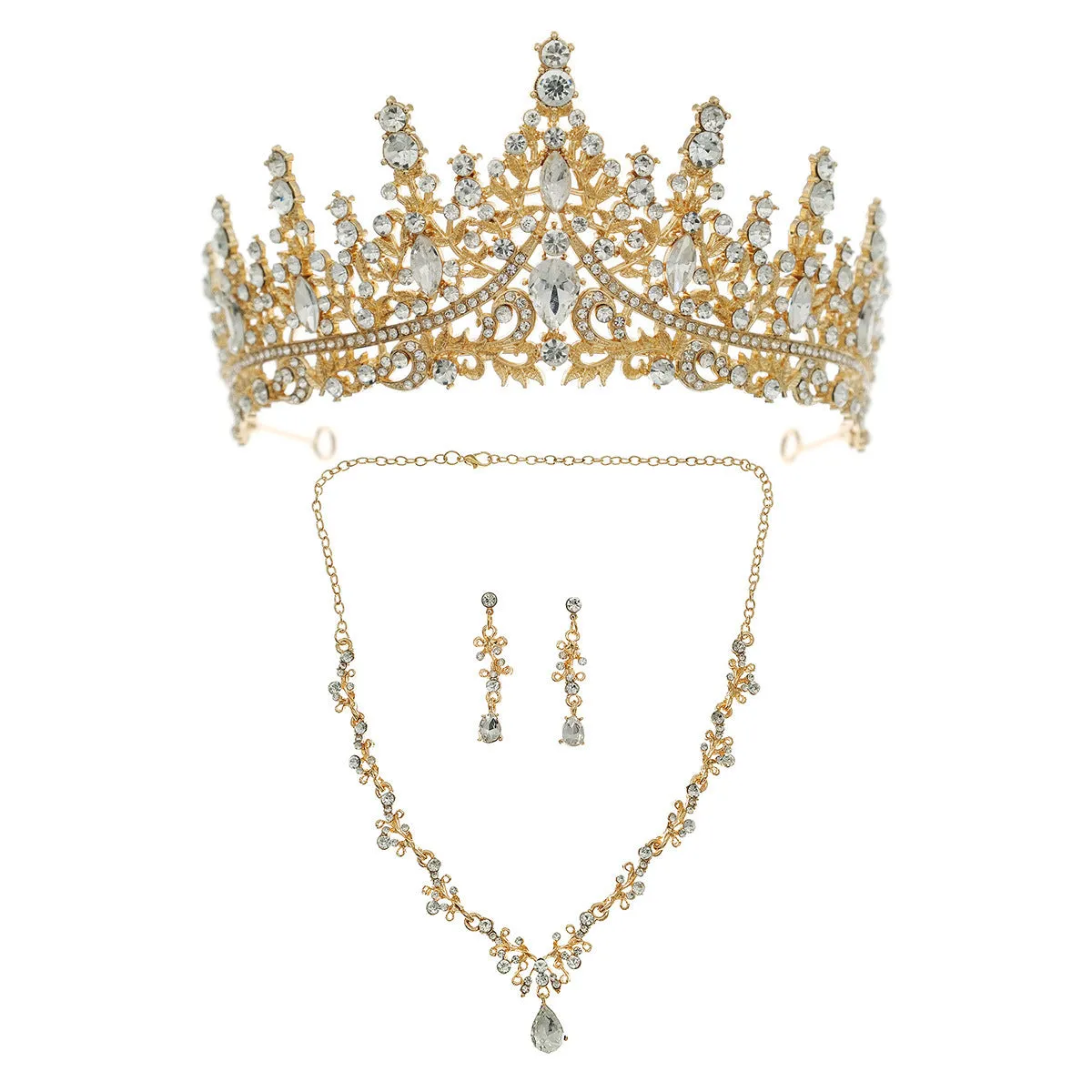 Bridal tiara crown three-piece luxury bridal suit wedding accessories necklace earrings crown
