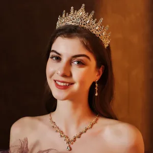Bridal tiara crown three-piece luxury bridal suit wedding accessories necklace earrings crown