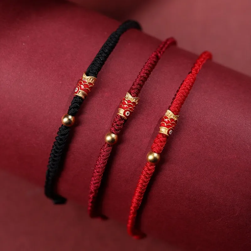 Buddha Stones 925 Sterling Silver Handmade Koi Fish Wealth Success Braided Rope Bracelet