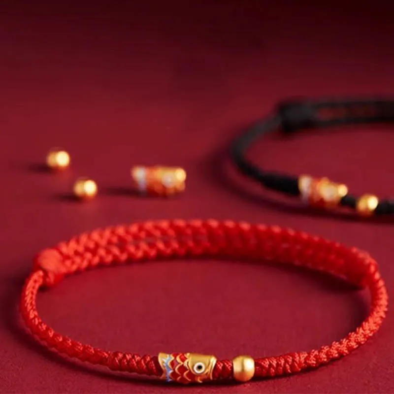 Buddha Stones 925 Sterling Silver Handmade Koi Fish Wealth Success Braided Rope Bracelet