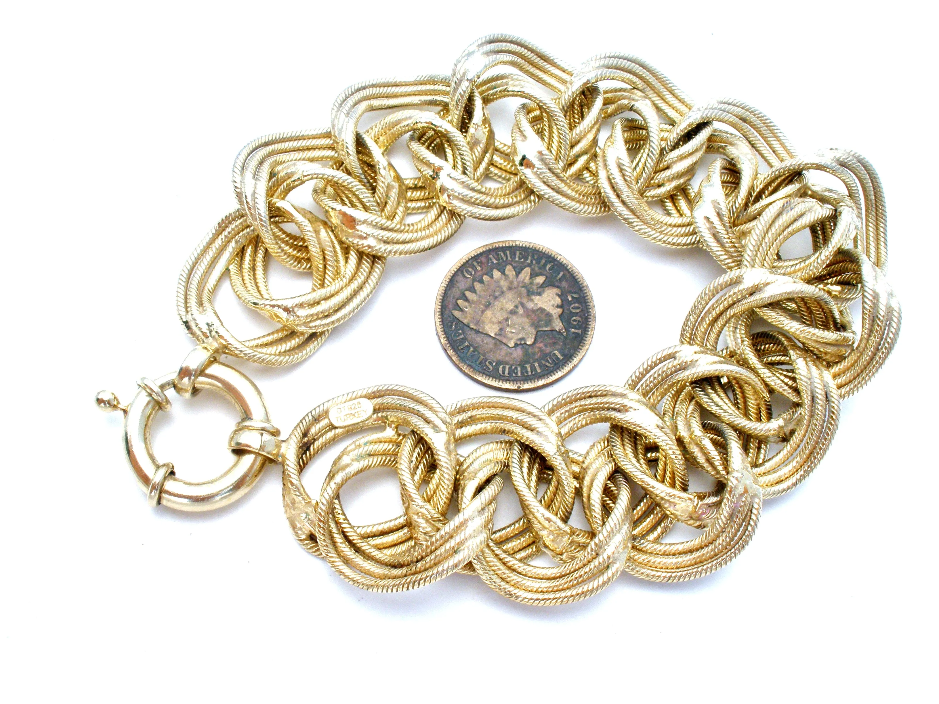 Byzantine Turkey OT 925 Braided Vermeil Bracelet 8" Vintage