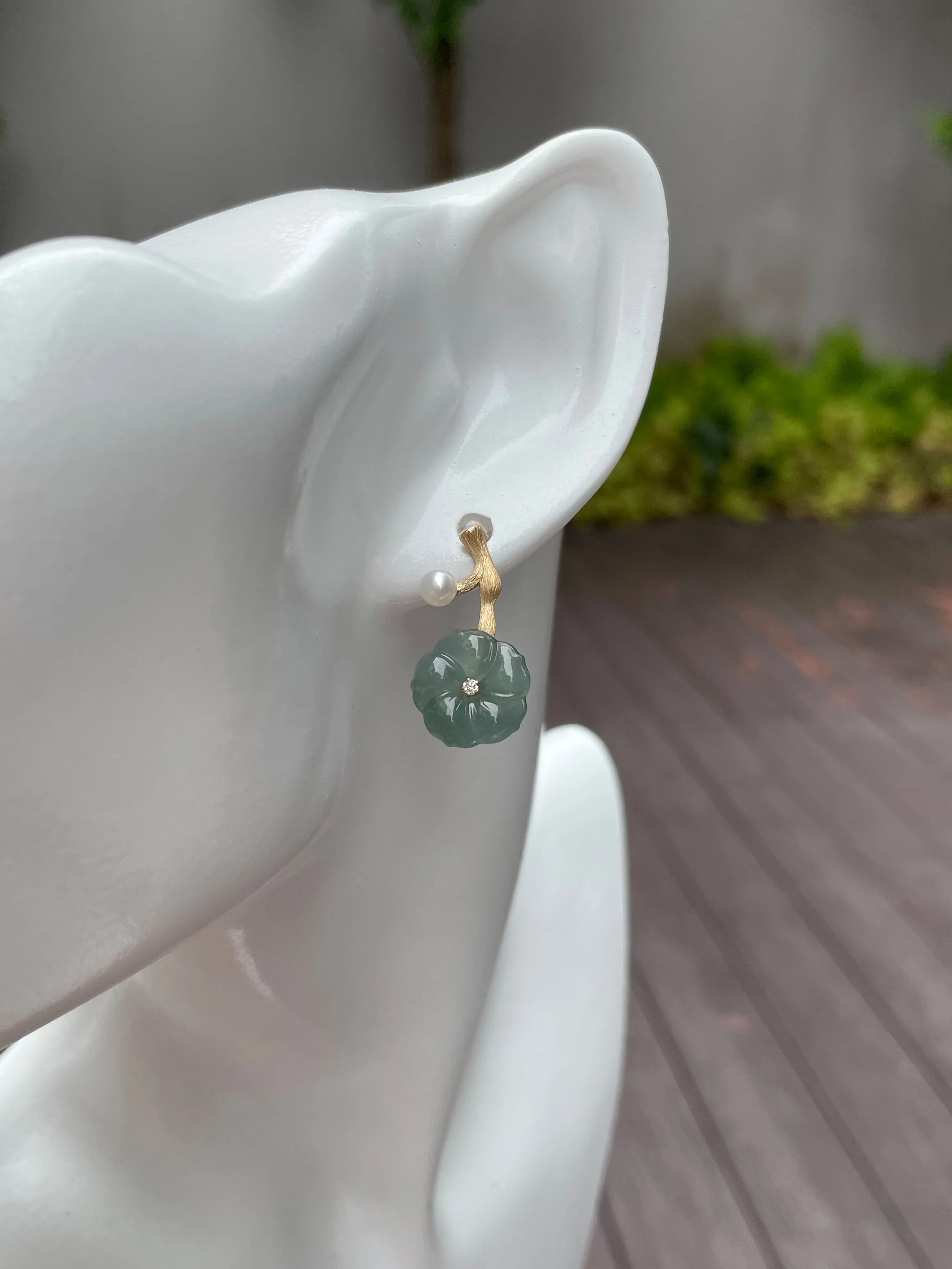 Carved Jade Earrings - Plum Blossoms (NJE052)
