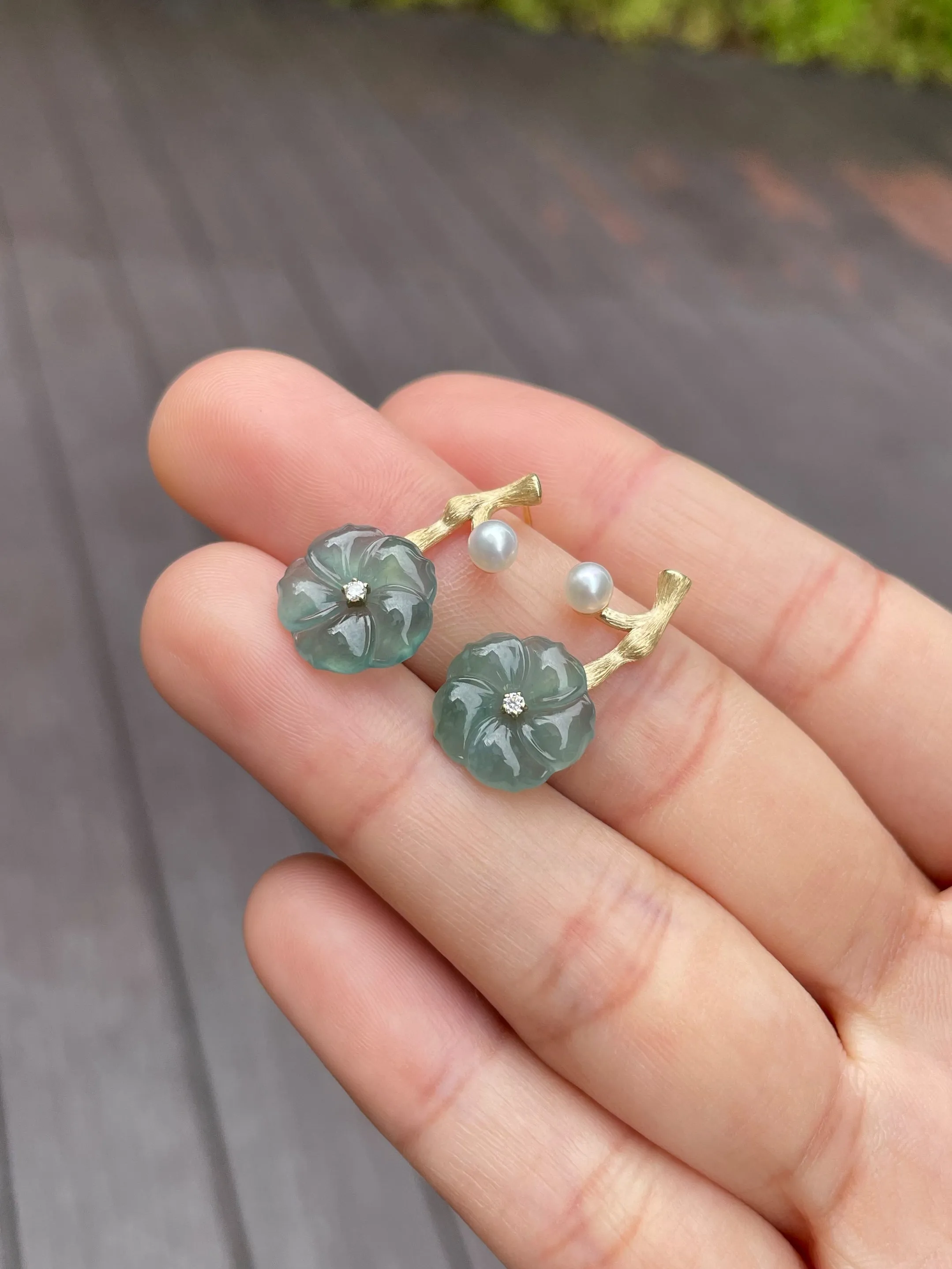 Carved Jade Earrings - Plum Blossoms (NJE052)