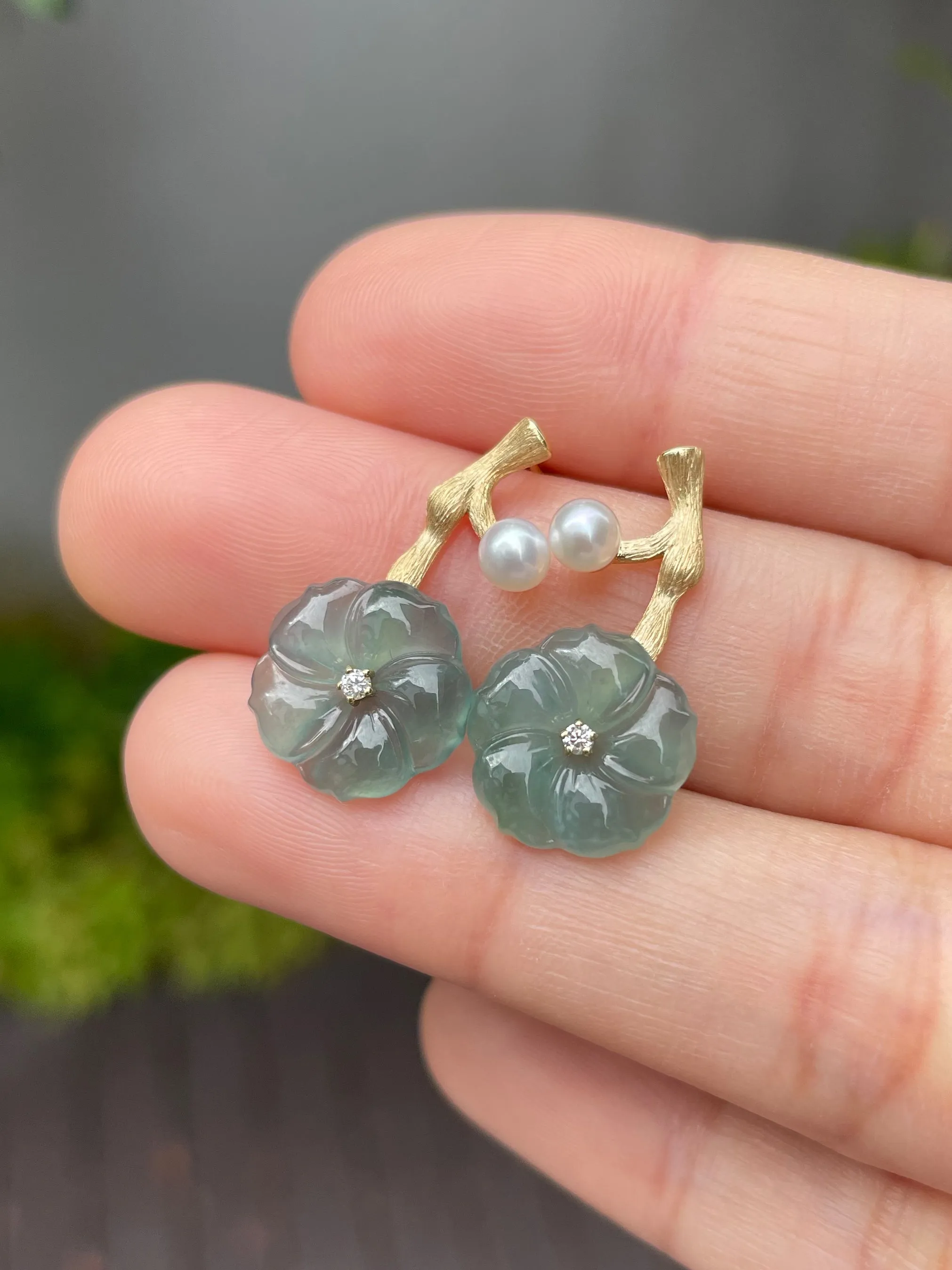 Carved Jade Earrings - Plum Blossoms (NJE052)