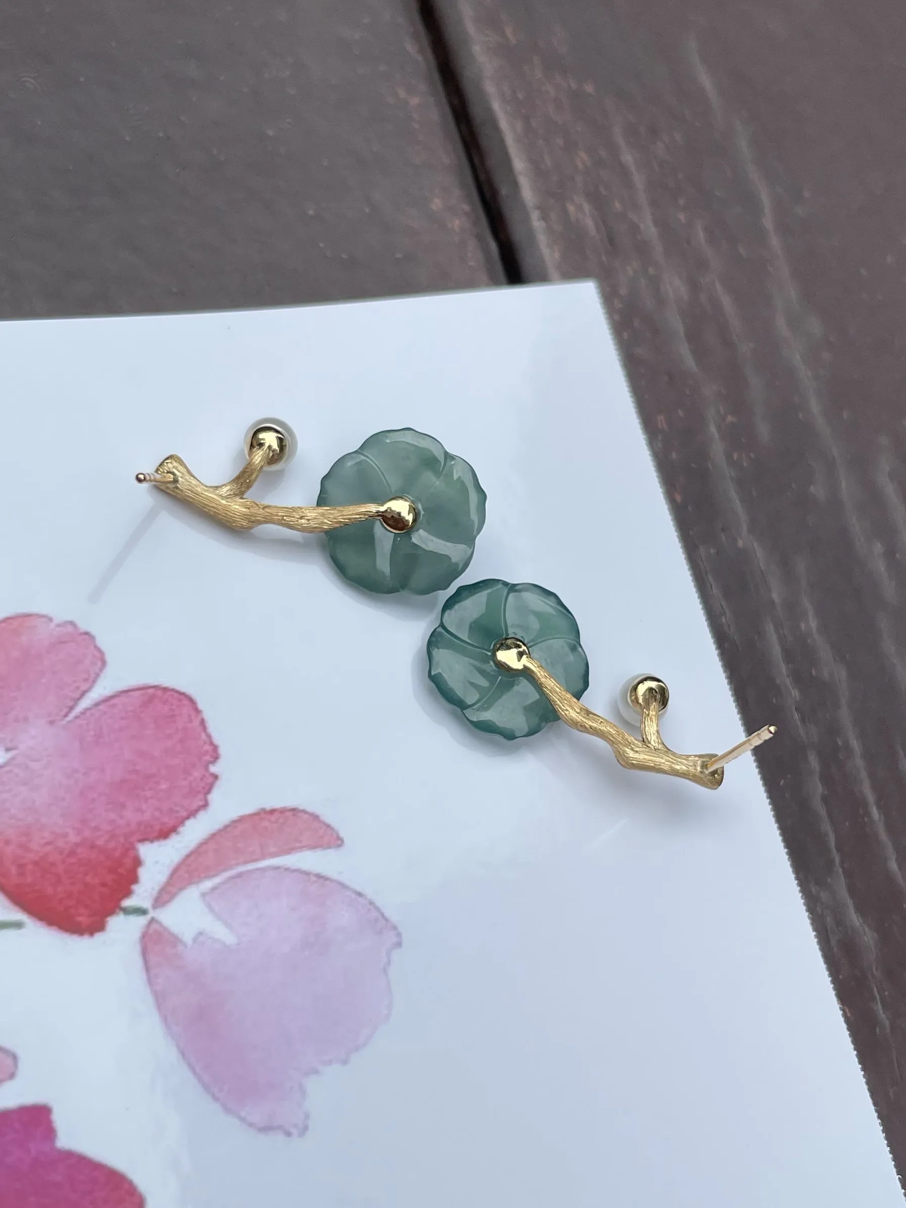 Carved Jade Earrings - Plum Blossoms (NJE052)