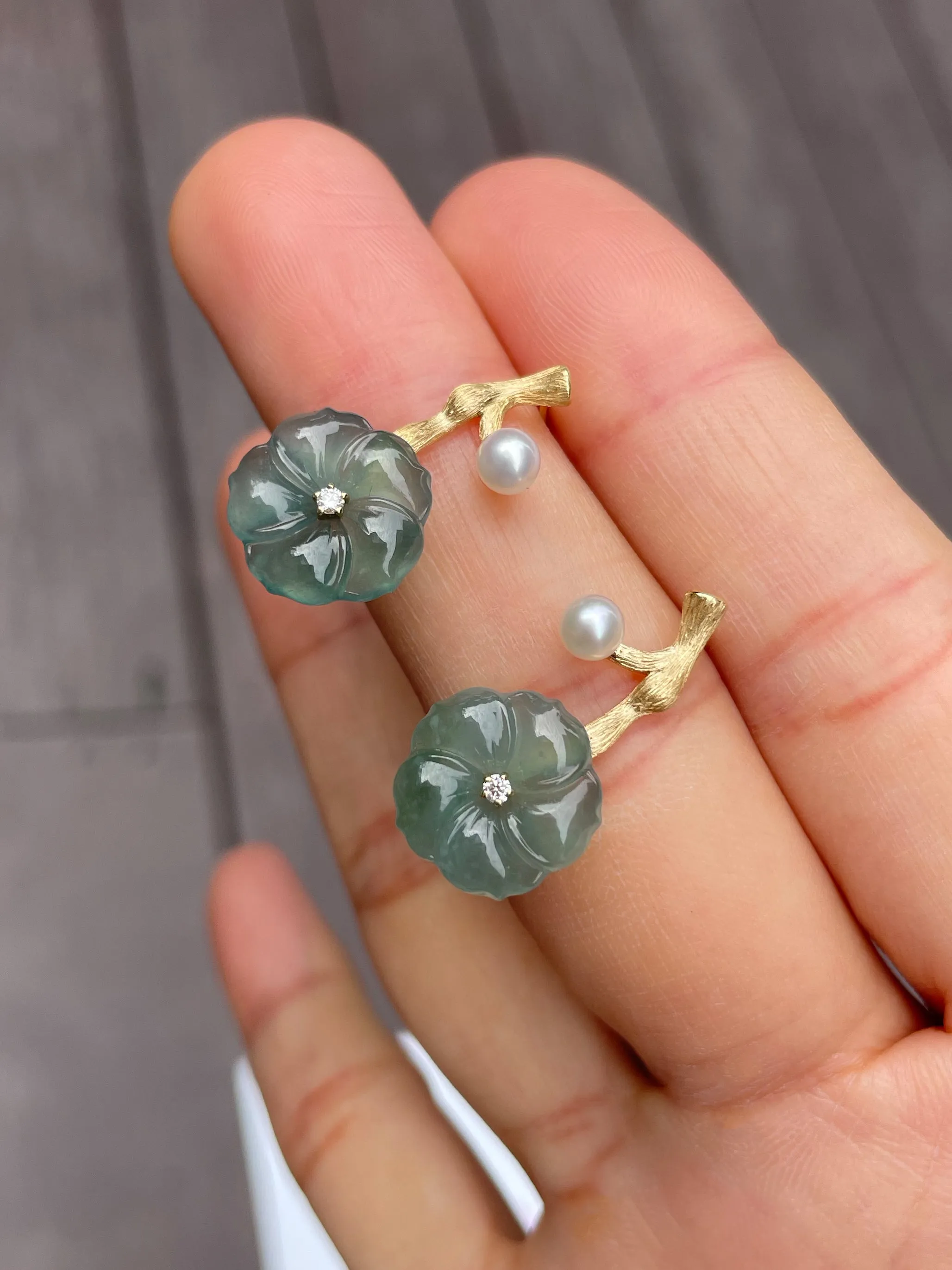 Carved Jade Earrings - Plum Blossoms (NJE052)