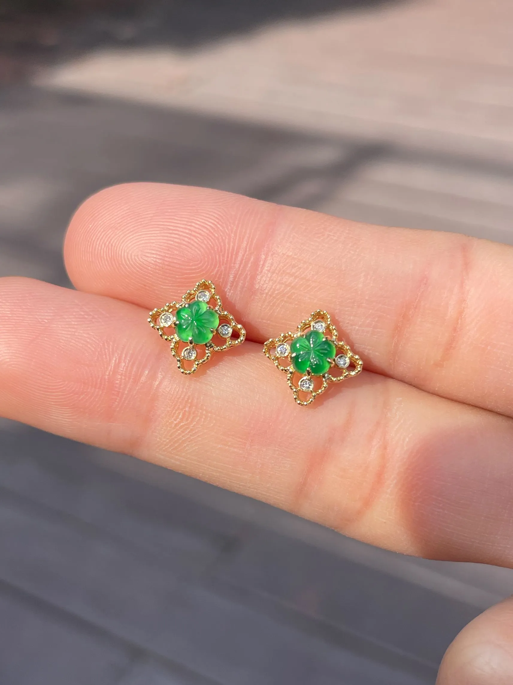 Carved Jade Earrings - Plum Blossoms (NJE055)