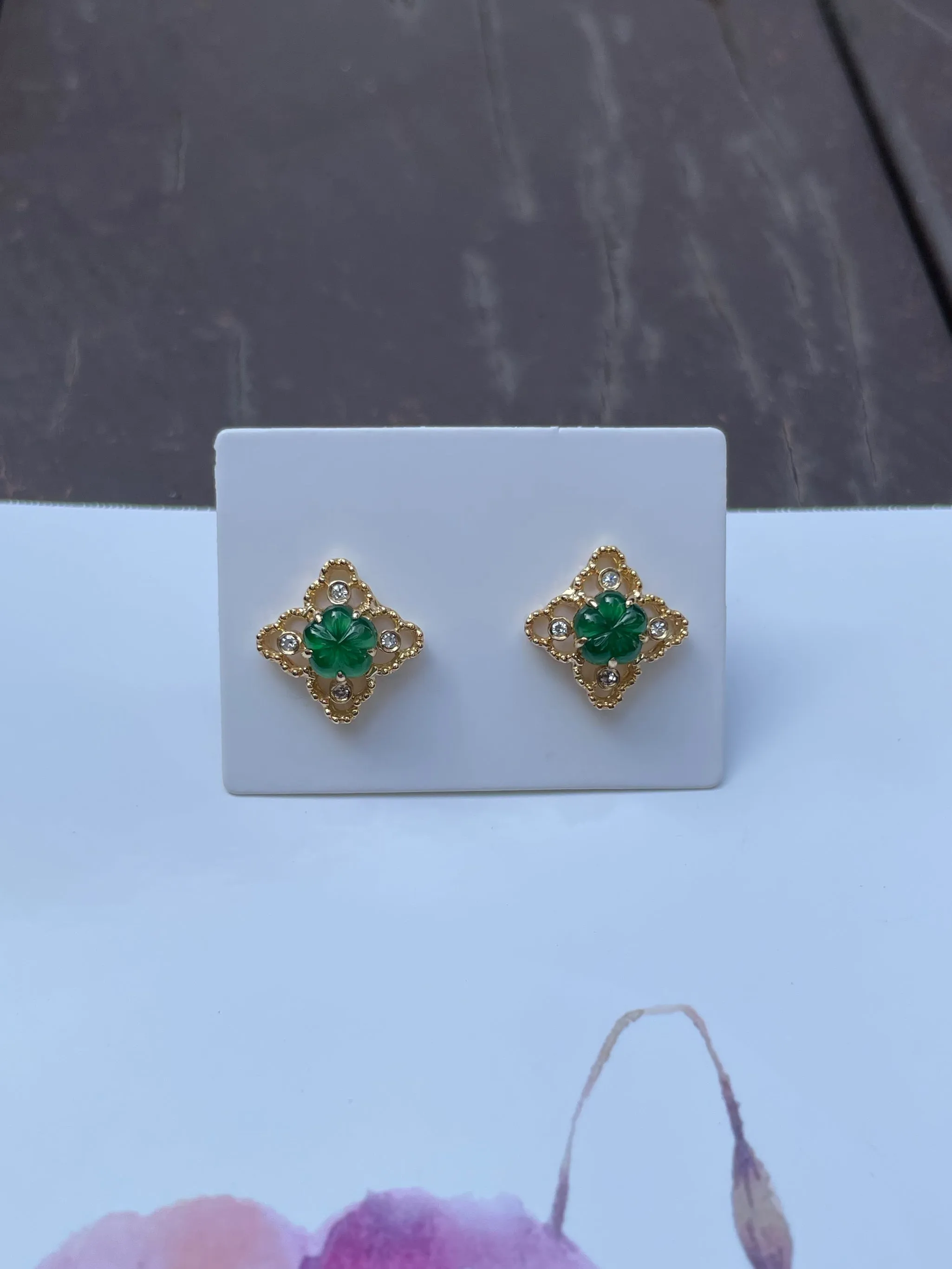 Carved Jade Earrings - Plum Blossoms (NJE055)