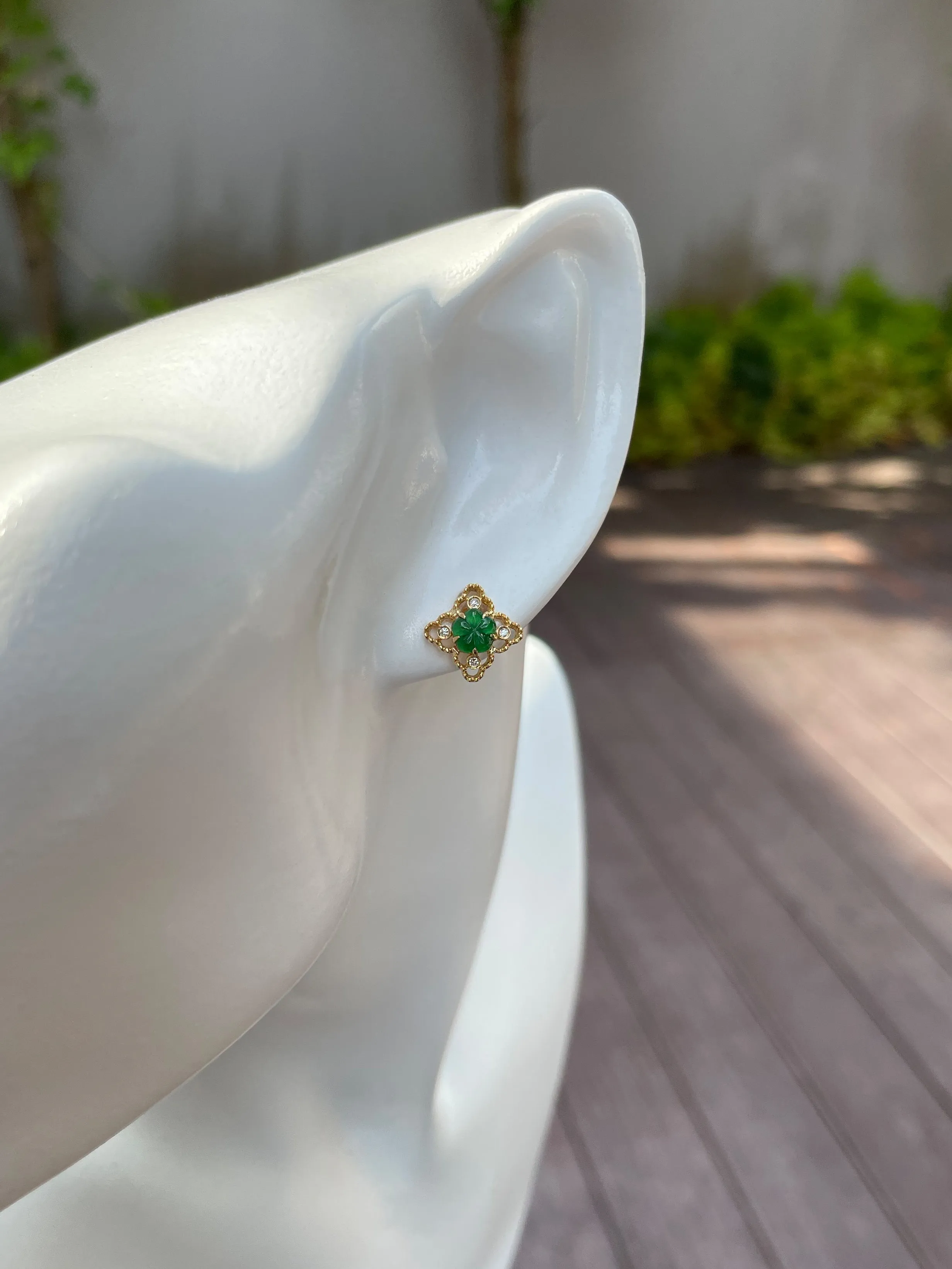 Carved Jade Earrings - Plum Blossoms (NJE055)