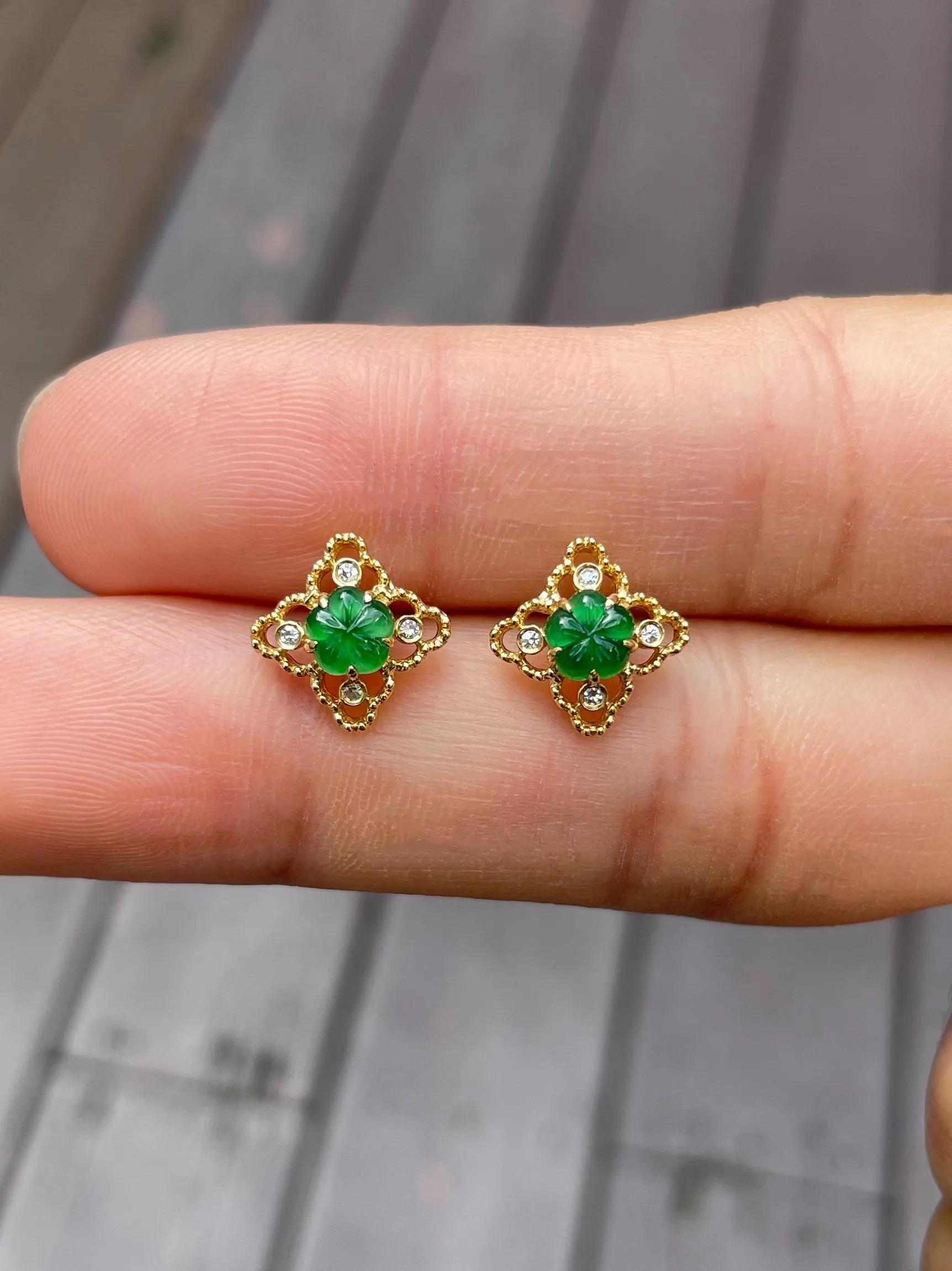 Carved Jade Earrings - Plum Blossoms (NJE055)