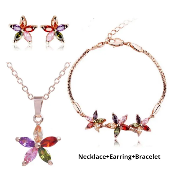 Colorful Star Pendant Necklace Earring Bracelet Set