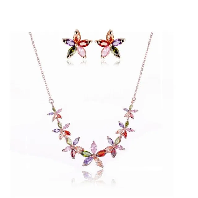 Colorful Star Pendant Necklace Earring Bracelet Set
