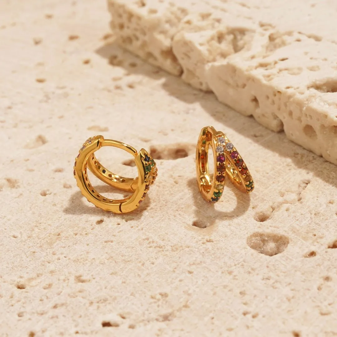 Colourful Mosaic Huggies in Gold