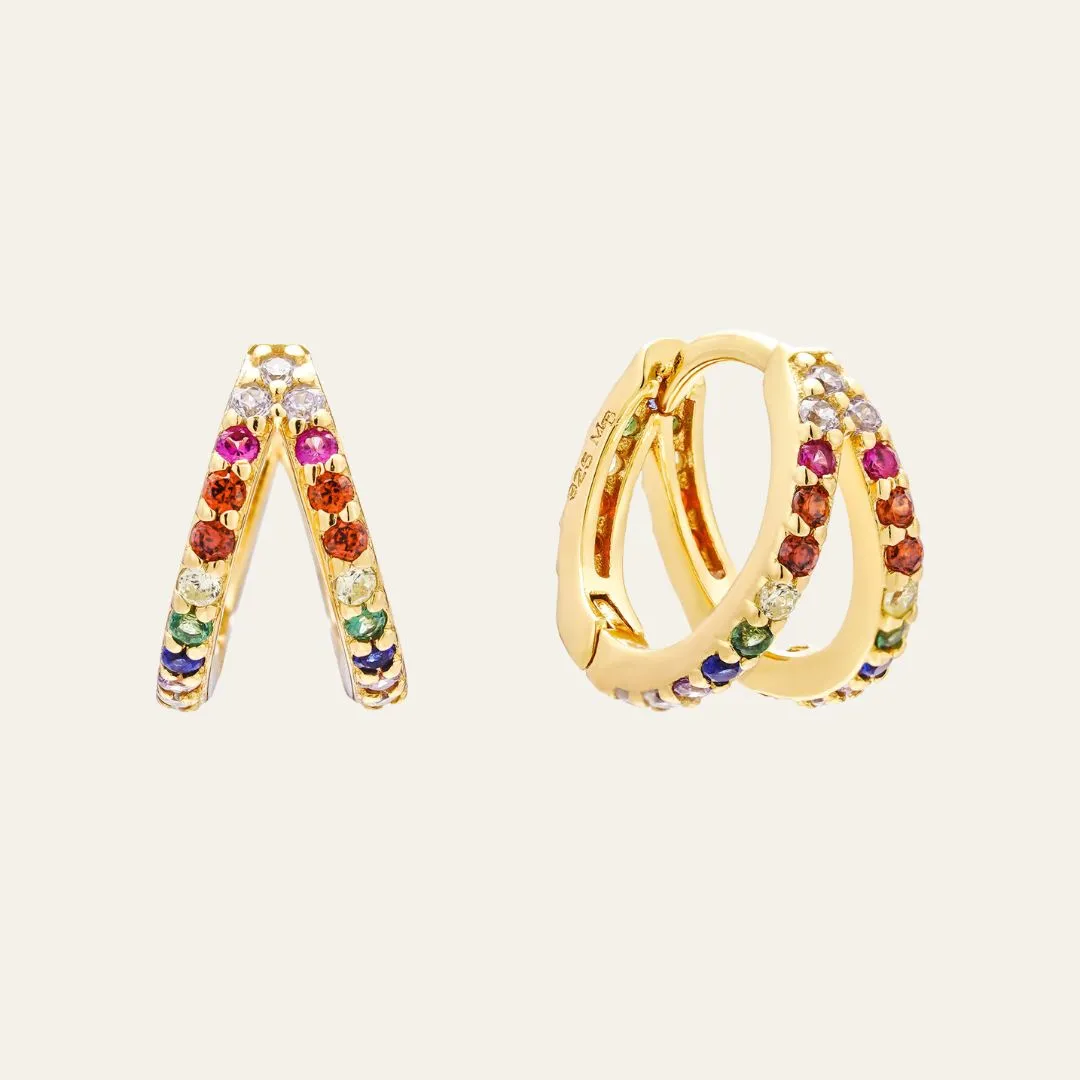 Colourful Mosaic Huggies in Gold