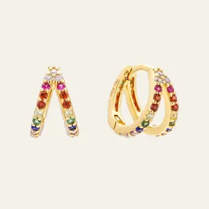 Colourful Mosaic Huggies in Gold
