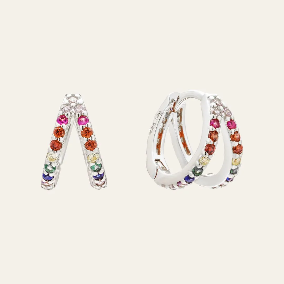 Colourful Mosaic Huggies in Silver