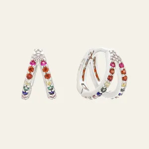 Colourful Mosaic Huggies in Silver
