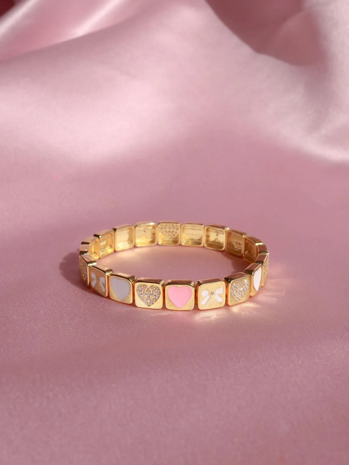 Coquette Heart Cube 925 Silver Bracelet