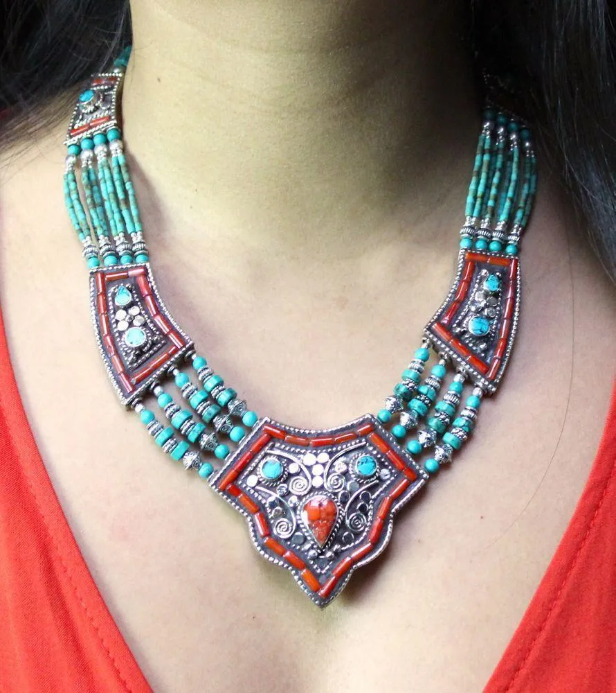 Coral Traditional Tibetan Beaded Necklace