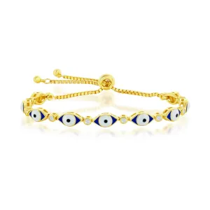 Cubic Zirconia Accented Evil Eye Bolo Bracelet