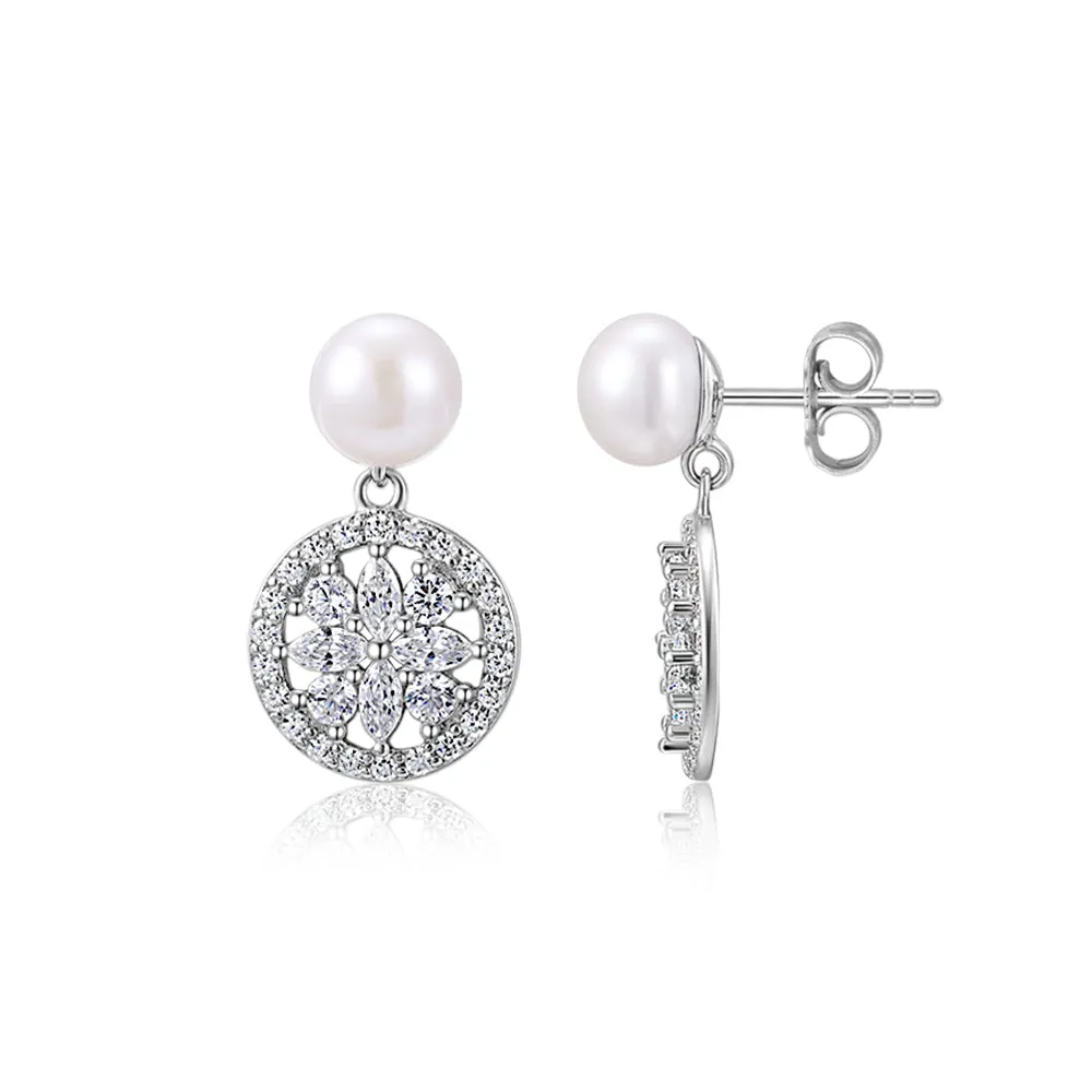 Cultured freshwater pearl drop earrings in sterling silver