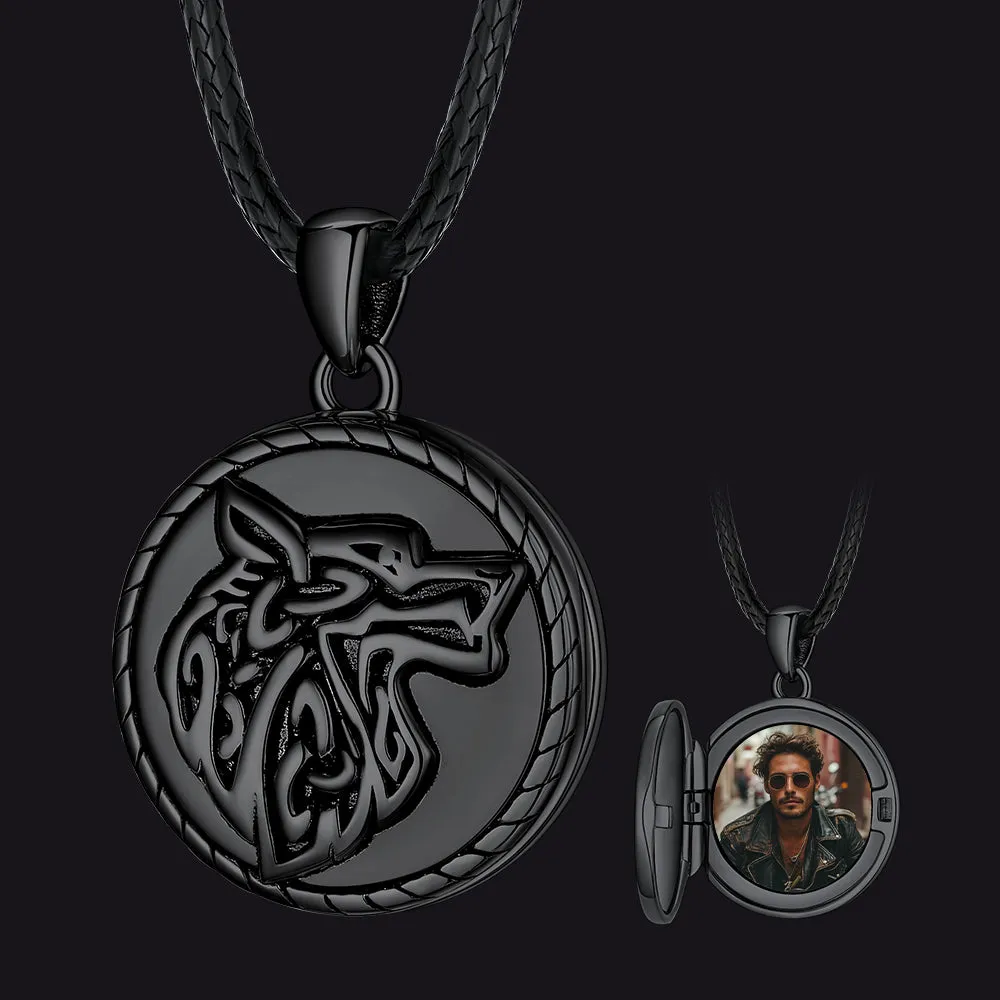 Custom Viking Wolf Locket Necklace with Picture Inside