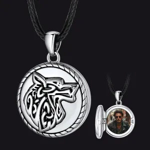 Custom Viking Wolf Locket Necklace with Picture Inside