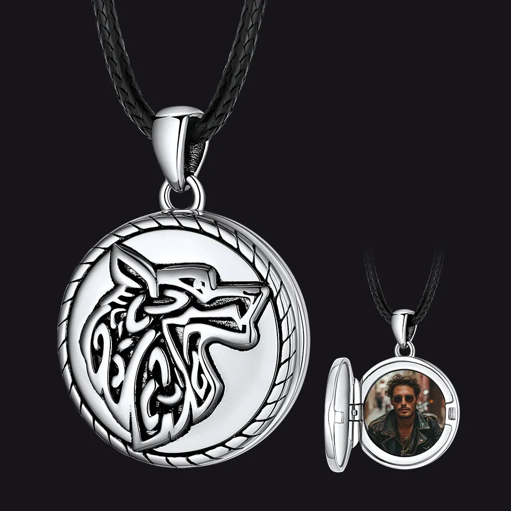 Custom Viking Wolf Locket Necklace with Picture Inside