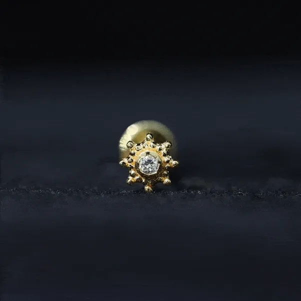 Dainty Diamond Gold Beaded Conch Earring