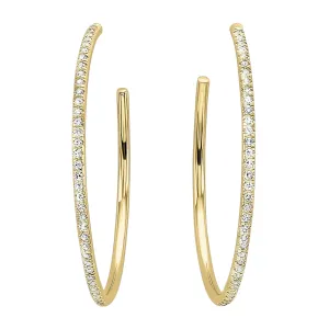 Dainty Pave Diamond Hoop Earrings in Yellow Gold
