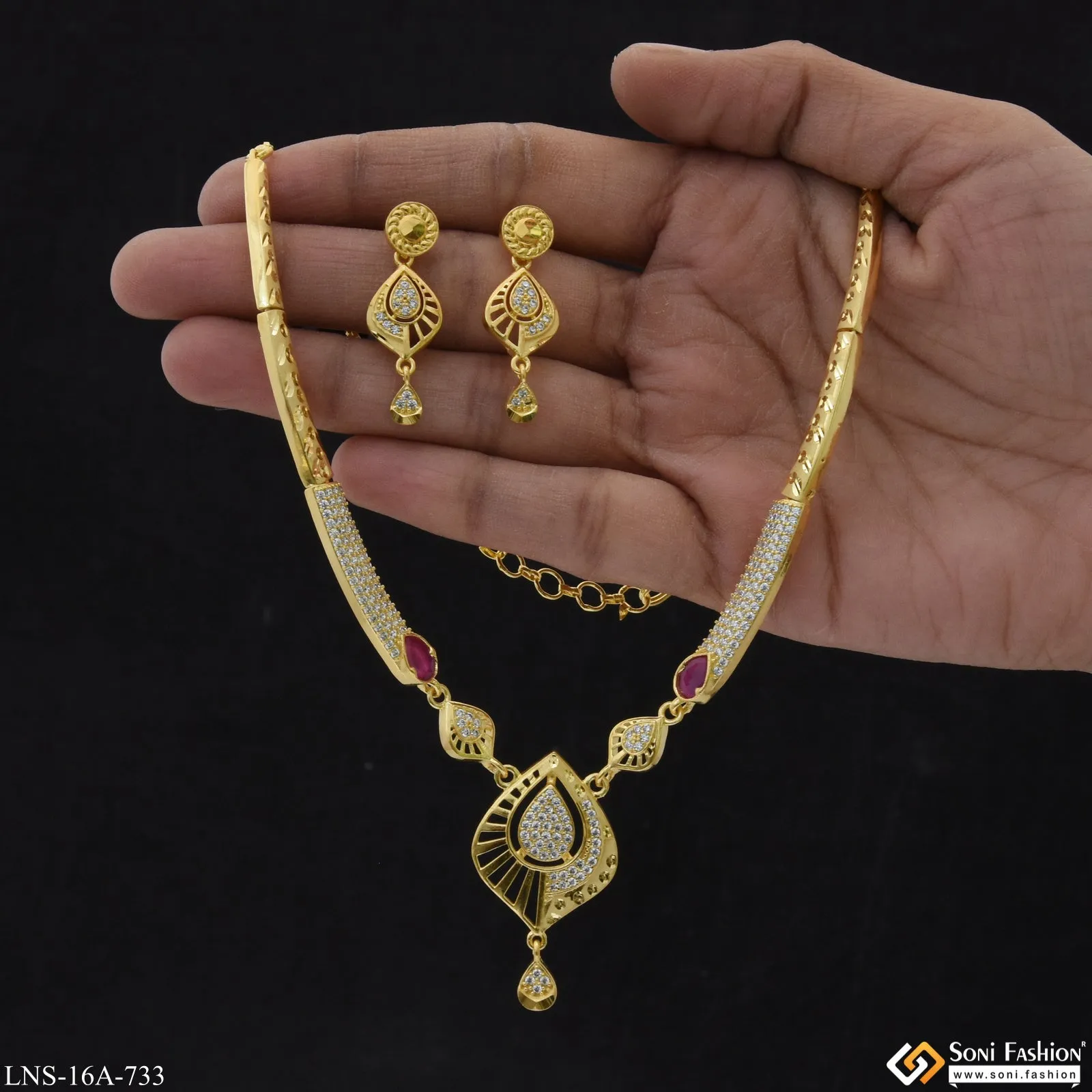 Dazzling Design Gold Plated Necklace Set for Women - Style A733