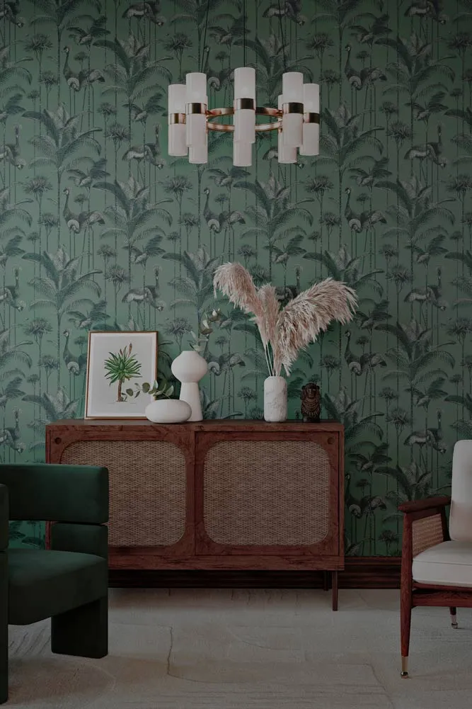 Divine Savages Crane Fonda Jade Green Wallpaper