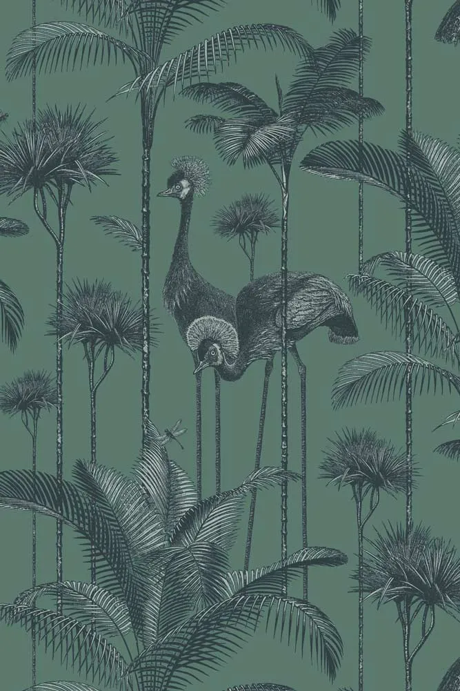 Divine Savages Crane Fonda Jade Green Wallpaper