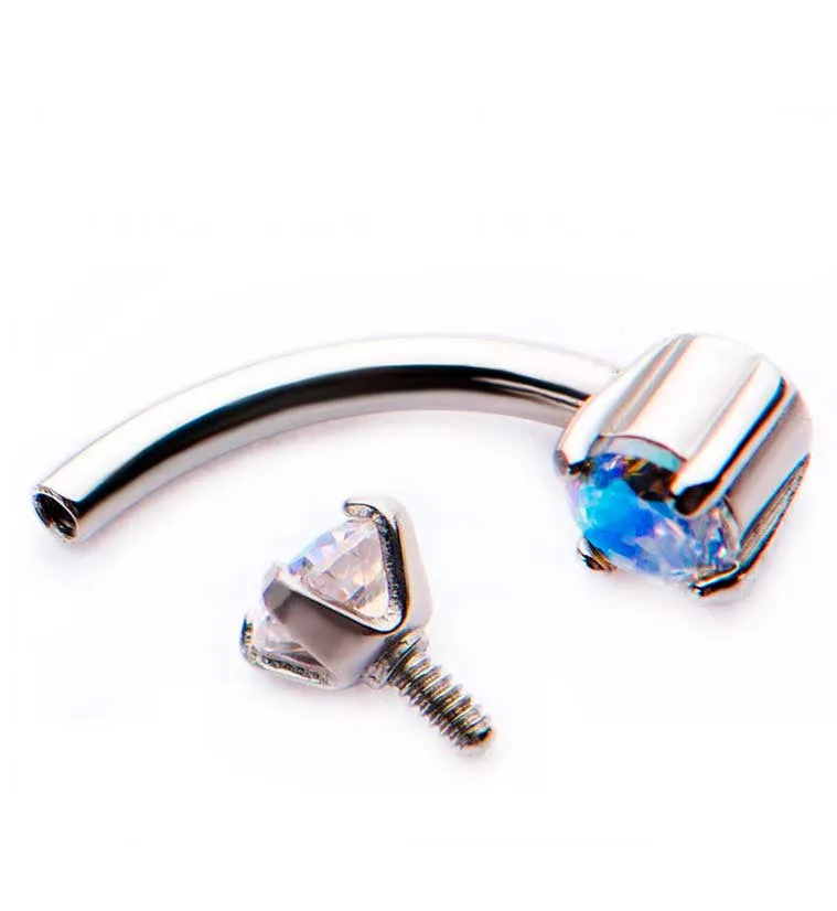 Double Opal Prong Set Stainless Steel Curved Barbell