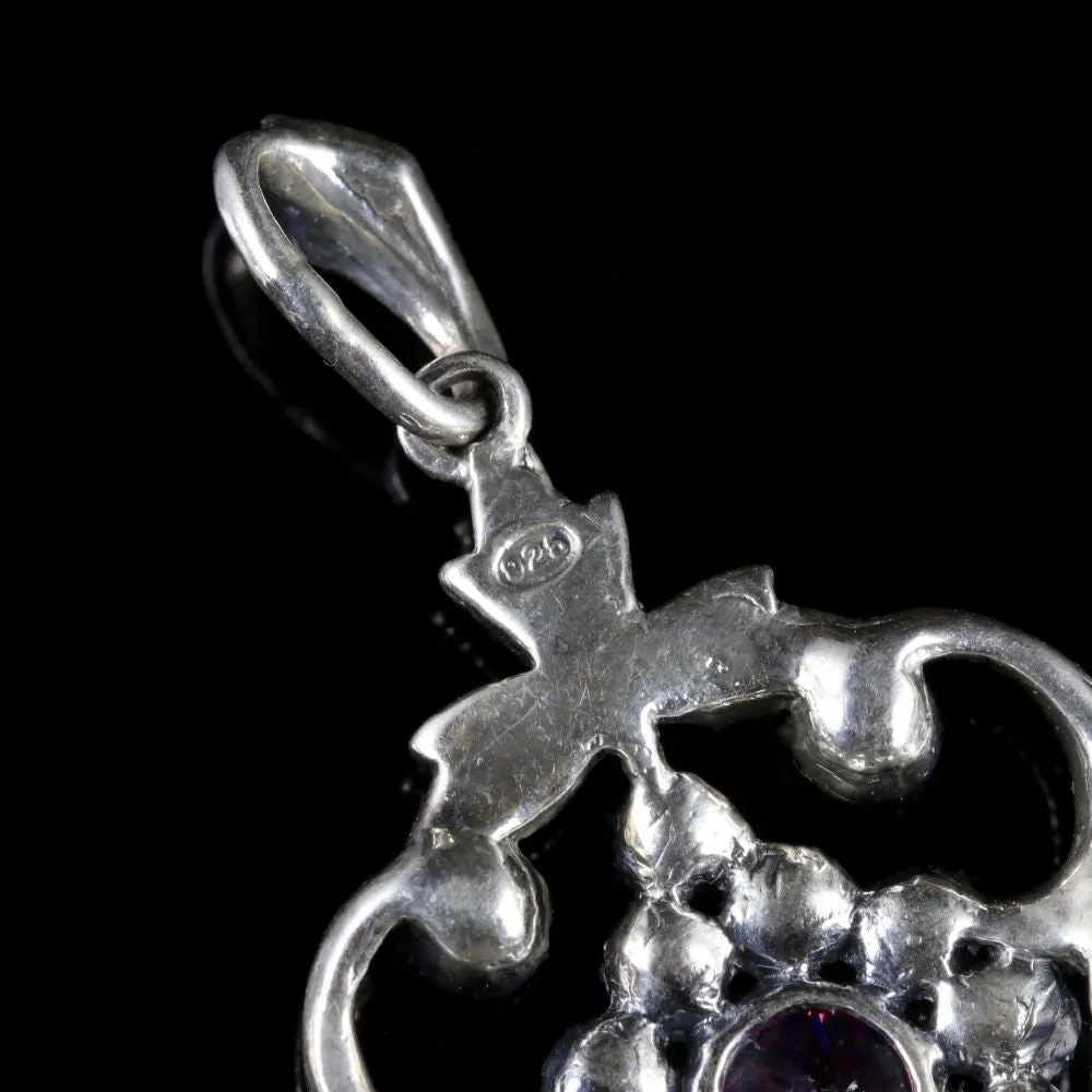 Edwardian Style Pink CZ Pendant Silver