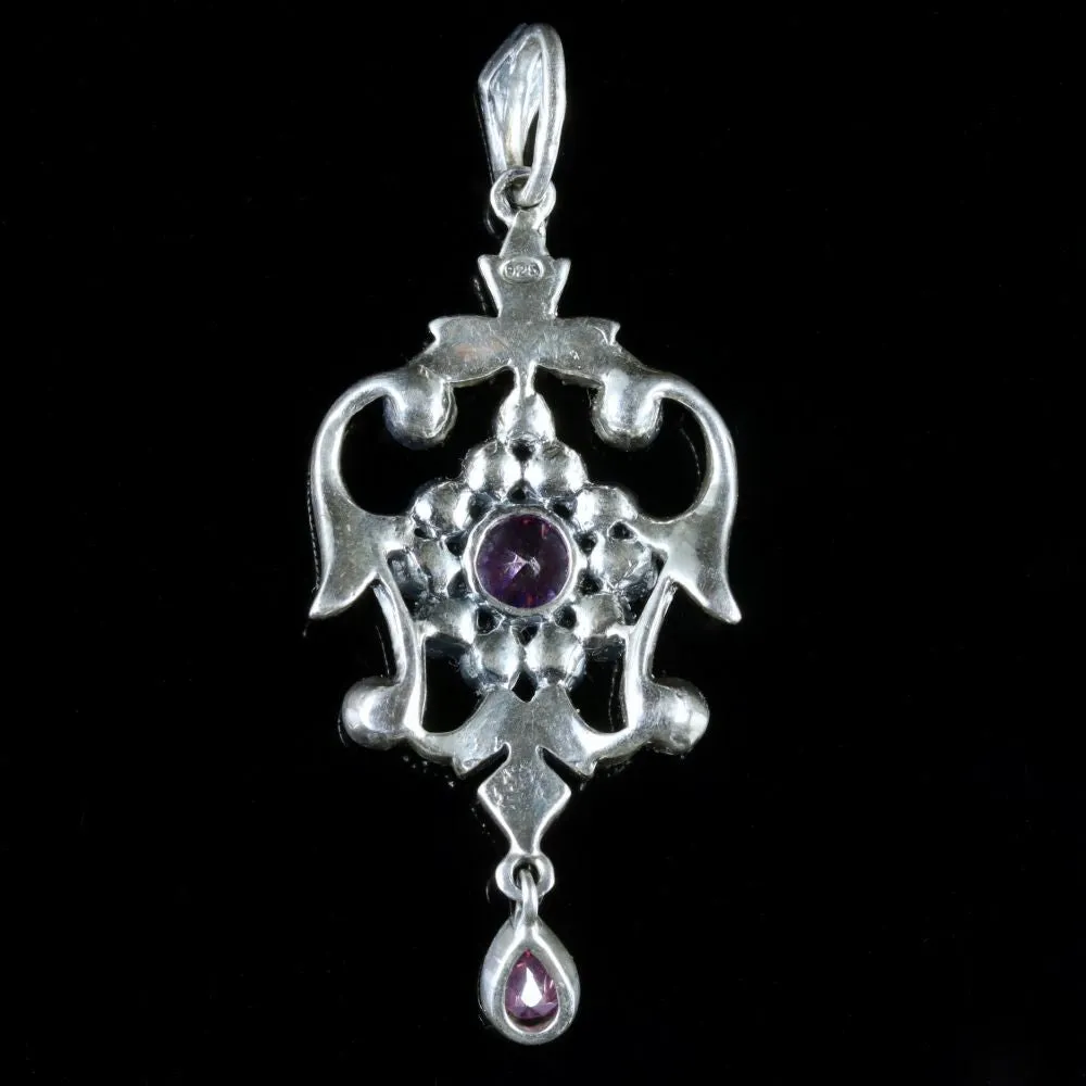 Edwardian Style Pink CZ Pendant Silver