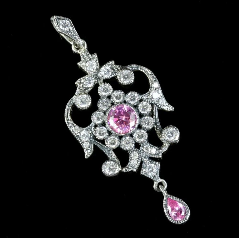Edwardian Style Pink CZ Pendant Silver