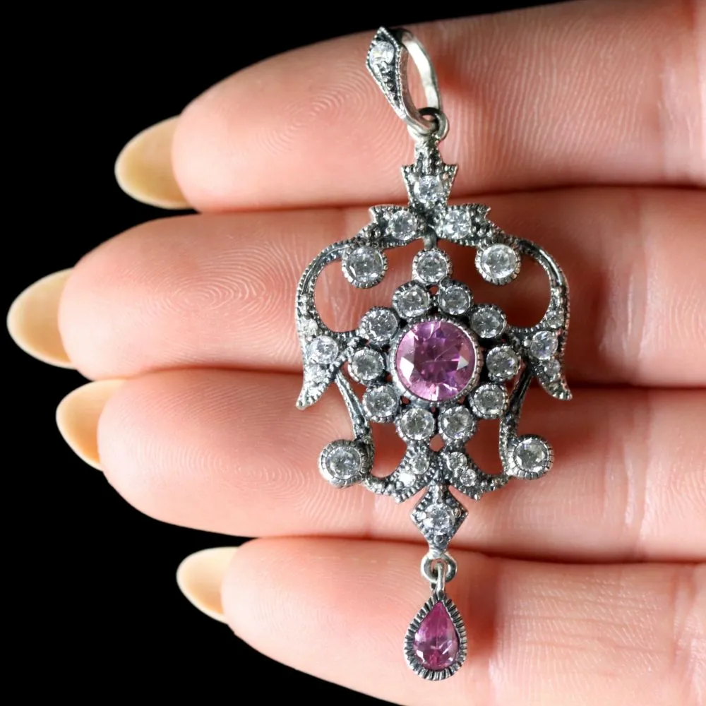Edwardian Style Pink CZ Pendant Silver