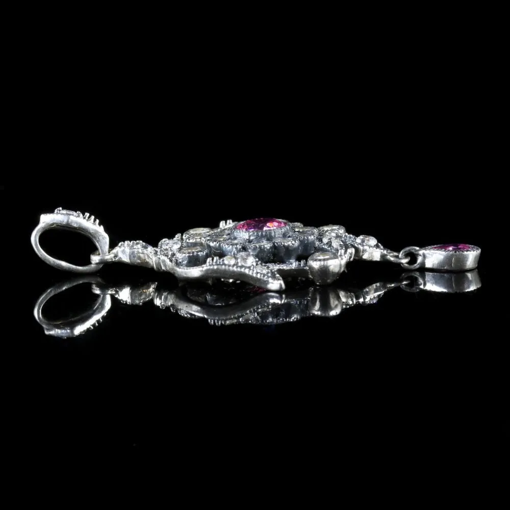 Edwardian Style Pink CZ Pendant Silver