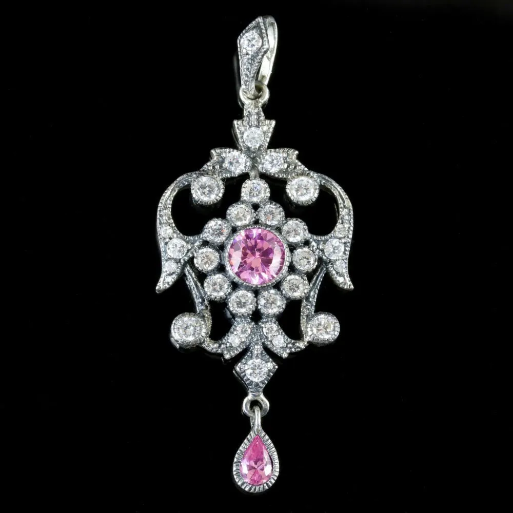 Edwardian Style Pink CZ Pendant Silver