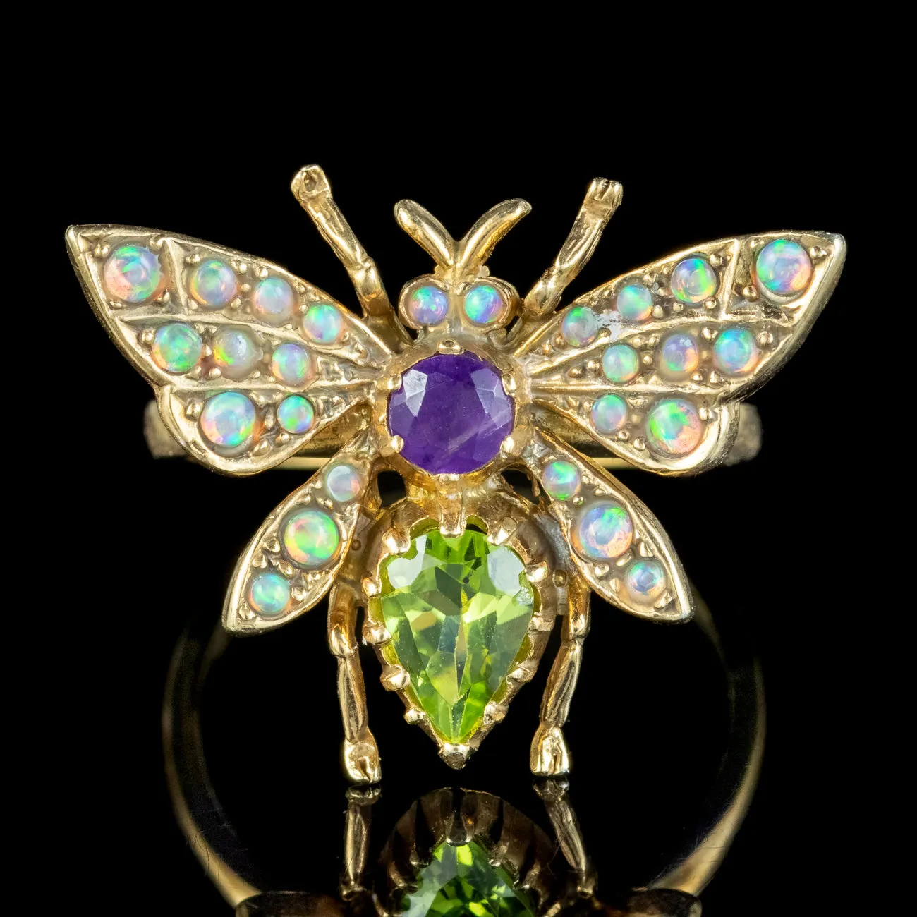 Edwardian Suffragette Style Bee Ring Opal Amethyst Peridot