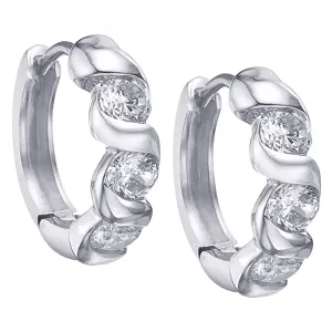Eleanor 18k White Gold Plated Silver Hoop Earrings with Simulated Diamond CZ Crystals