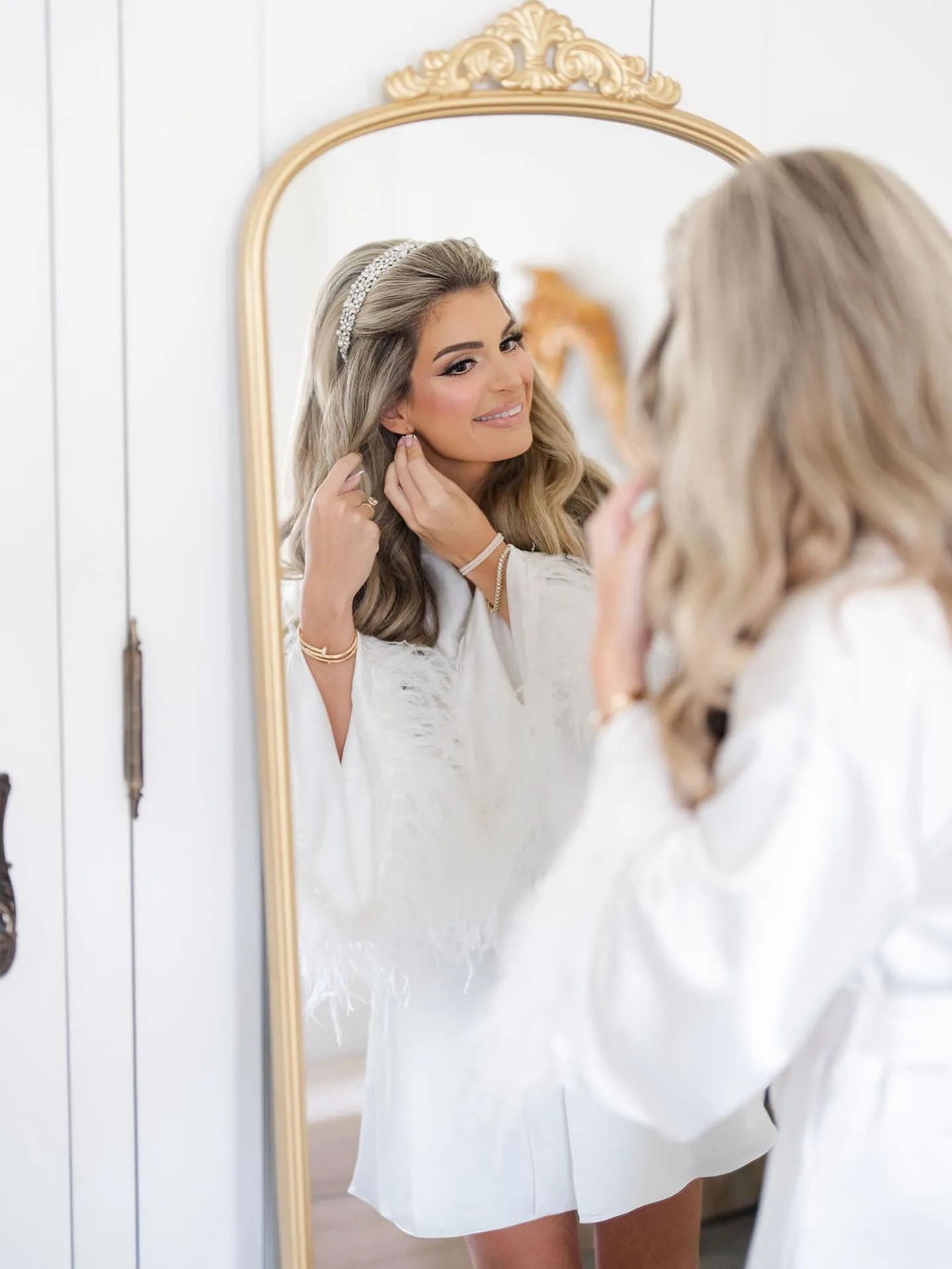 Ellee Real Bride Adorned with NATALI-PEARLS Bridal Headpiece