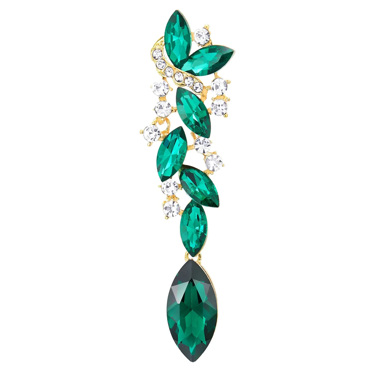 Emerald Green Art Deco Prom Rhinestone Marquise Cluster Chandelier Long Dangle Statement Earrings