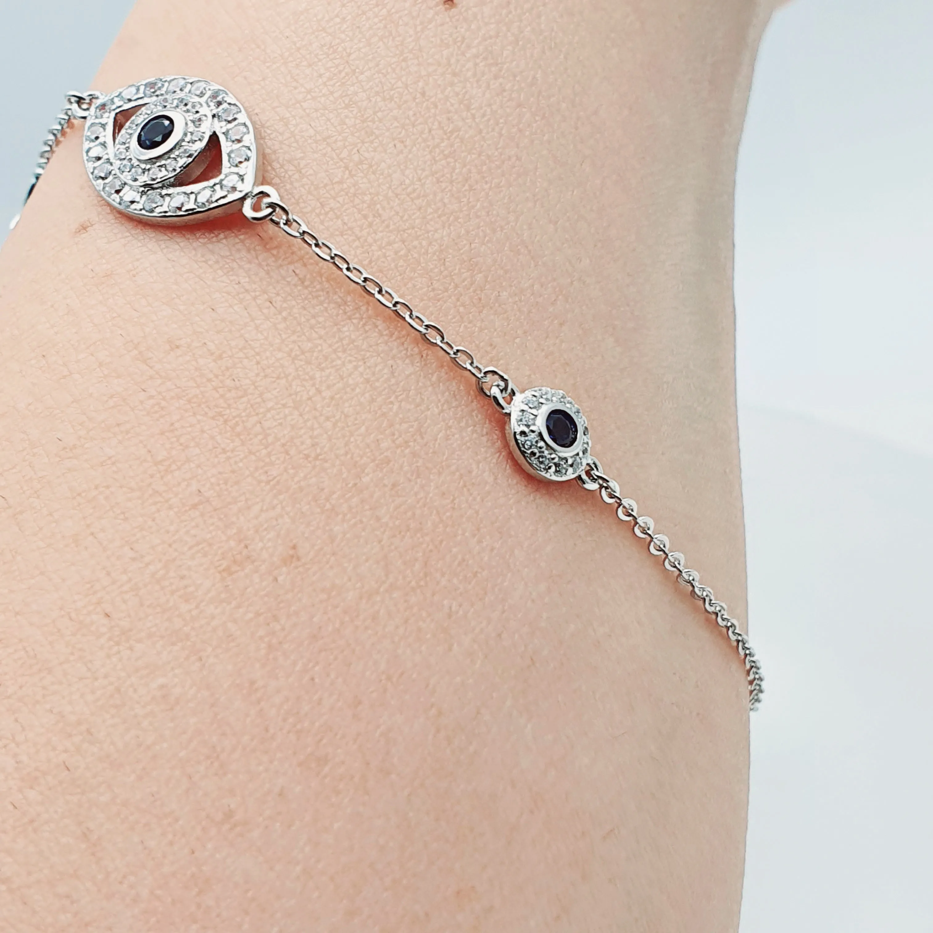 Evil Eye & Horseshoe Bracelet, Sterling Silver