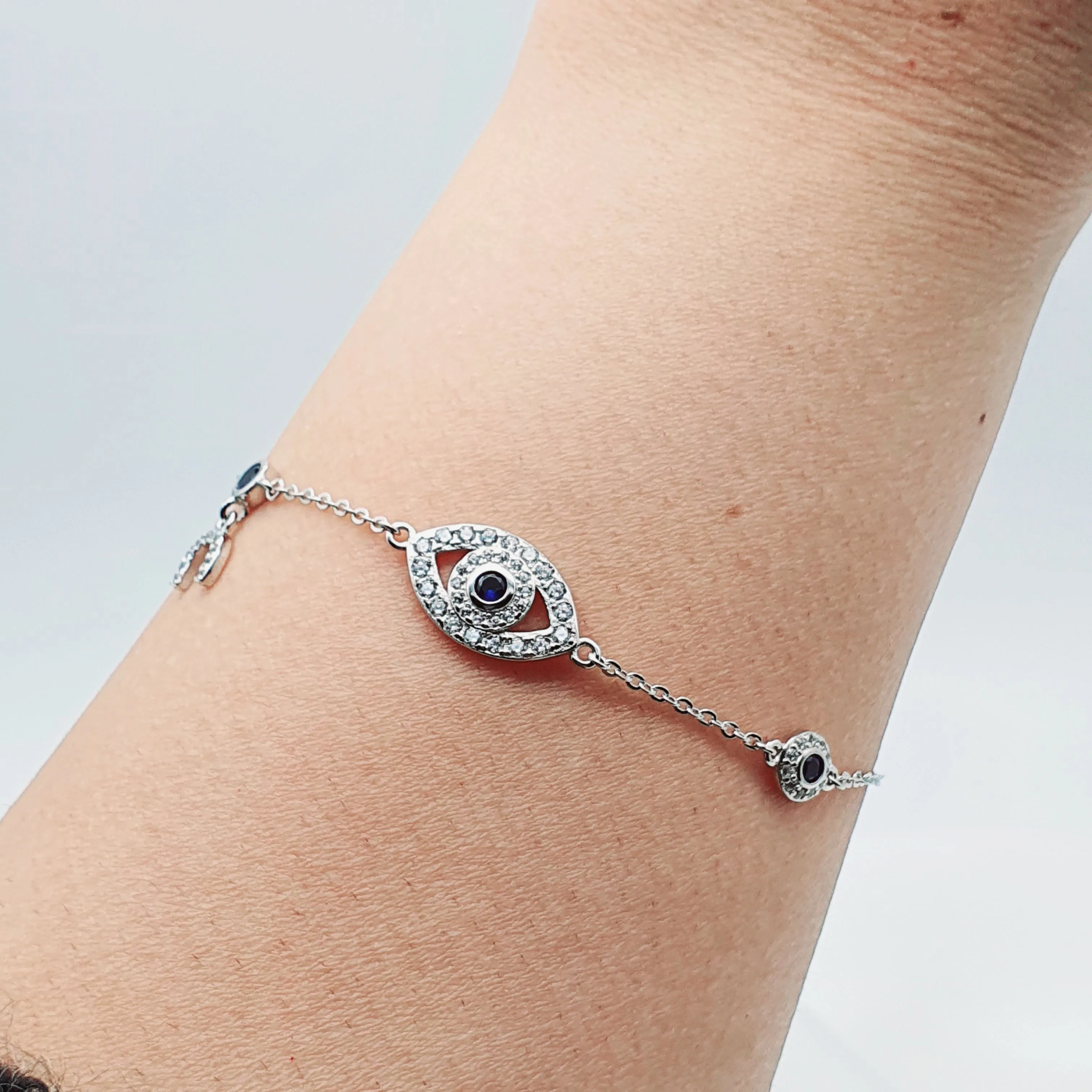 Evil Eye & Horseshoe Bracelet, Sterling Silver