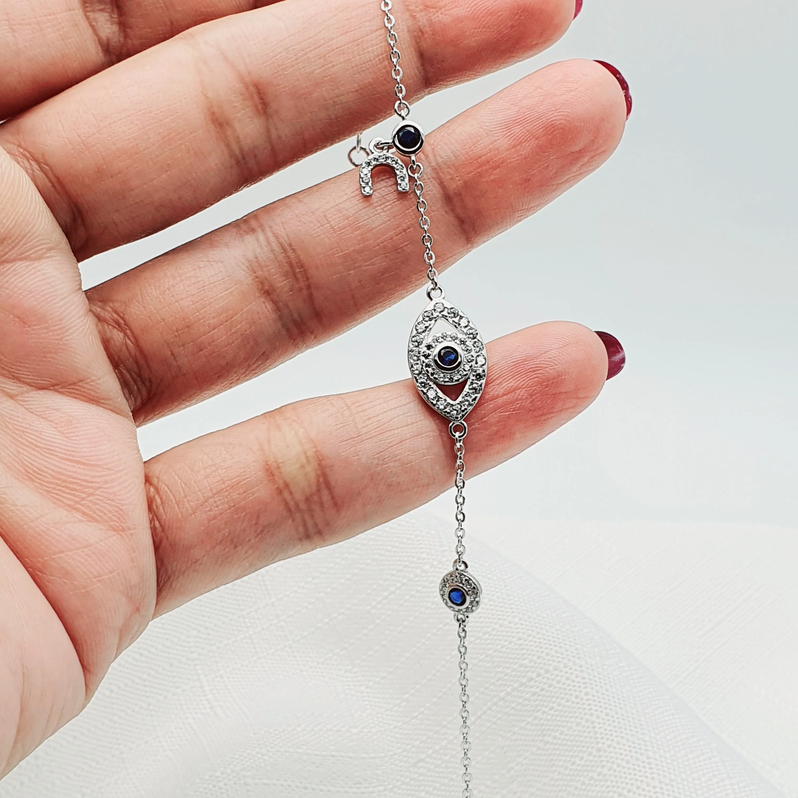 Evil Eye & Horseshoe Bracelet, Sterling Silver