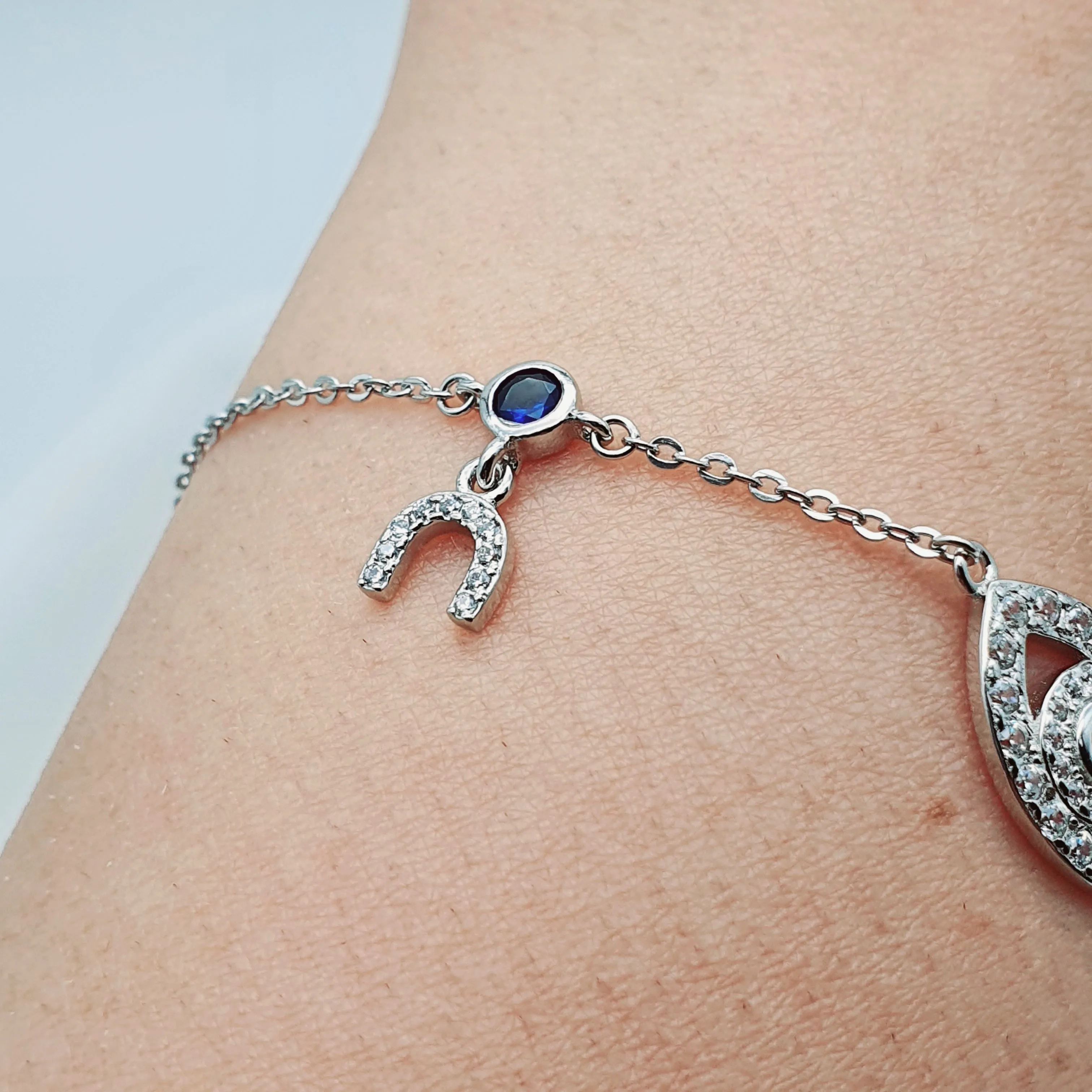 Evil Eye & Horseshoe Bracelet, Sterling Silver