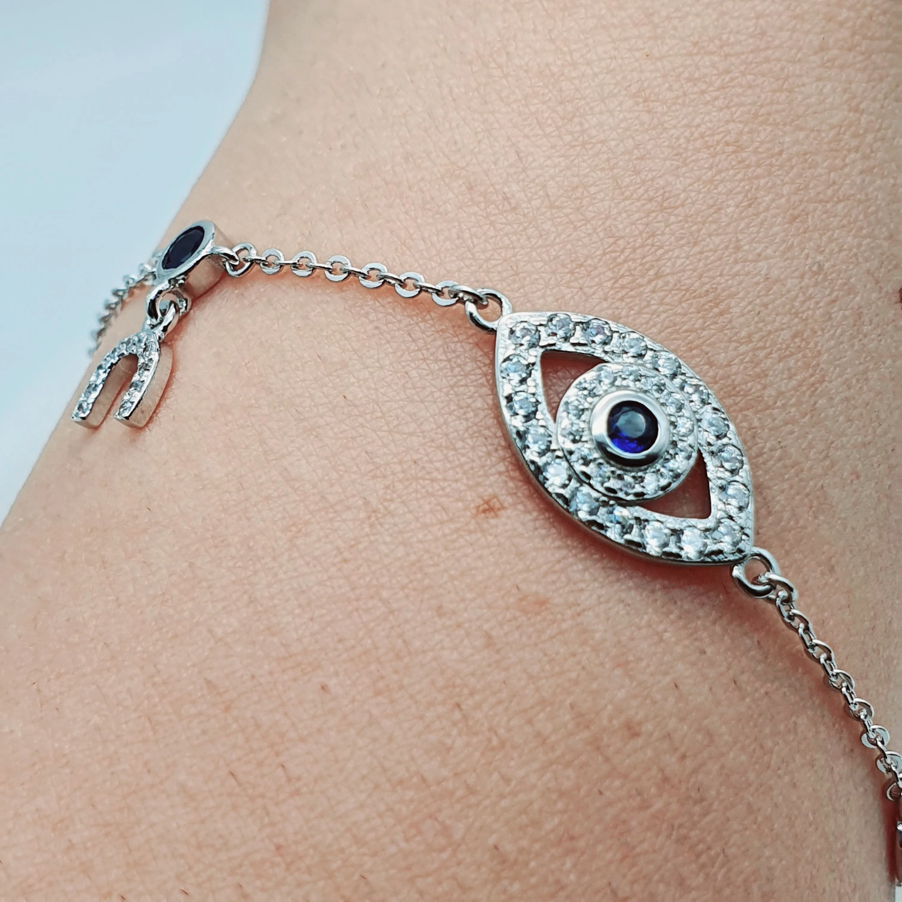 Evil Eye & Horseshoe Bracelet, Sterling Silver